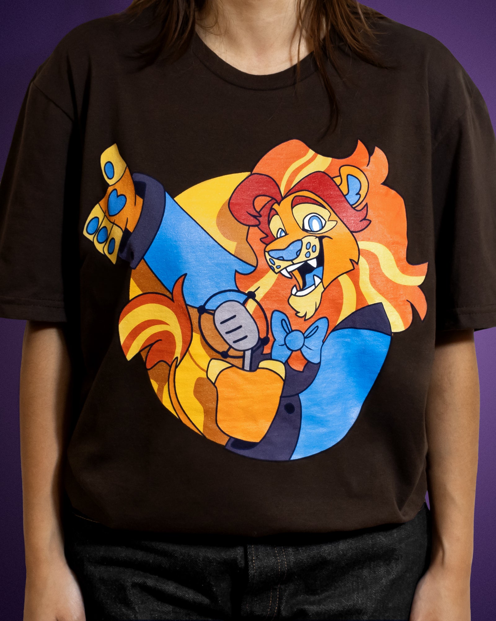 lloyd the lion t-shirt on female model